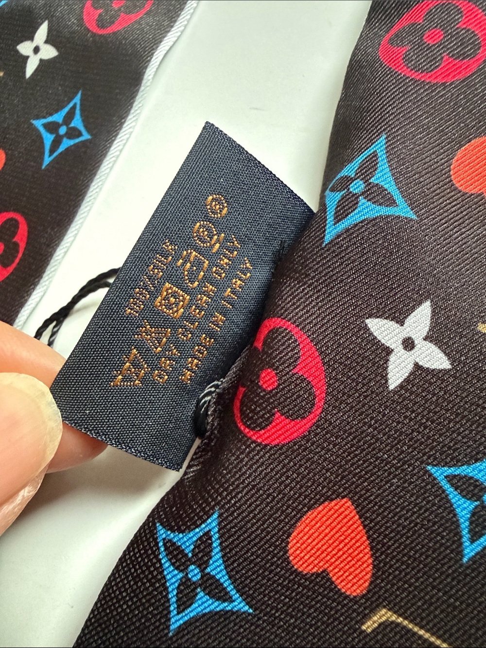 White Multicolor Monogram Twilly with Red and Blue Accents - Picture 8 of 10
